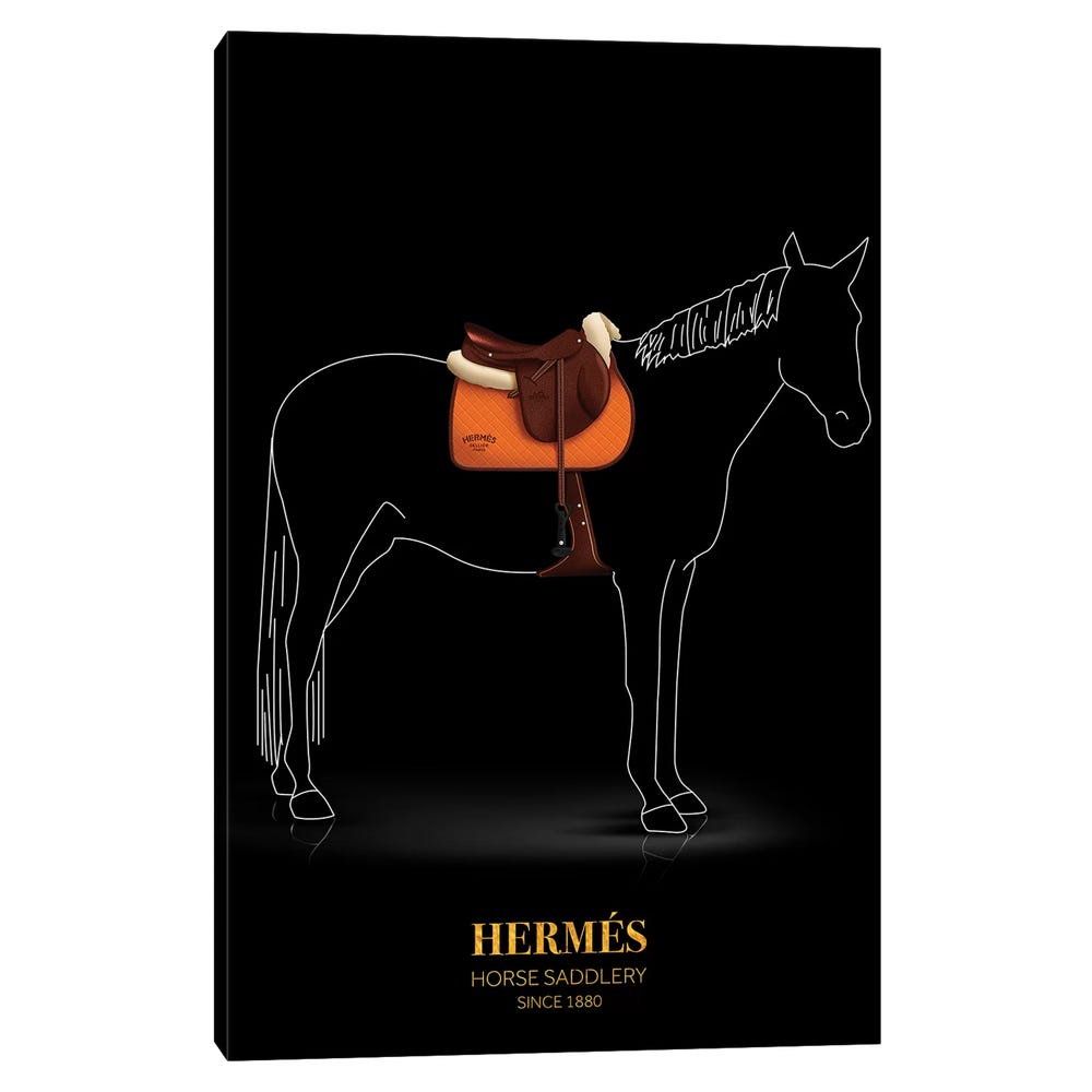 Horse-Saddlery-Hermes-Since-1880-Black-Framed-Canvas-Stretched-Wrapped-Canvas-Print-Wall-Art-Decor-1 Hermes
