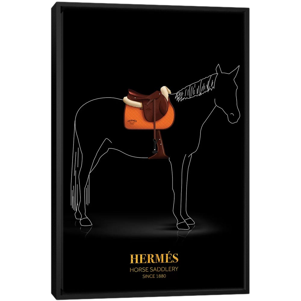 Horse-Saddlery-Hermes-Since-1880-Black-Framed-Canvas-Stretched-Wrapped-Canvas-Print-Wall-Art-Decor Horse Saddlery