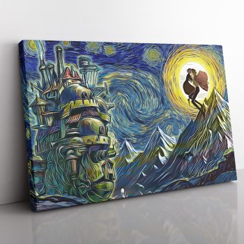 Howls Moving Castle Starry Night Studio Ghibli Canvas Poster Print Wall Art Decor