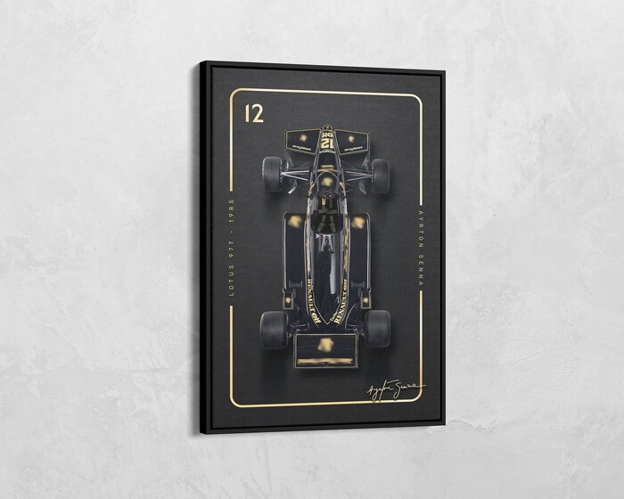 Lotus-97T-Formula-One-Racing-Car-Ayrton-Senna-Stunning-Black-Estoril-1985-Formula-1-Poster-F1-Car-Canvas-Wall-Art-Decor Lotus 97T Formula One Racing Car - Ayrton Senna - Stunning Black - Estoril - 1985 Formula 1 Poster - F1 Car Canvas Wall Art Decor