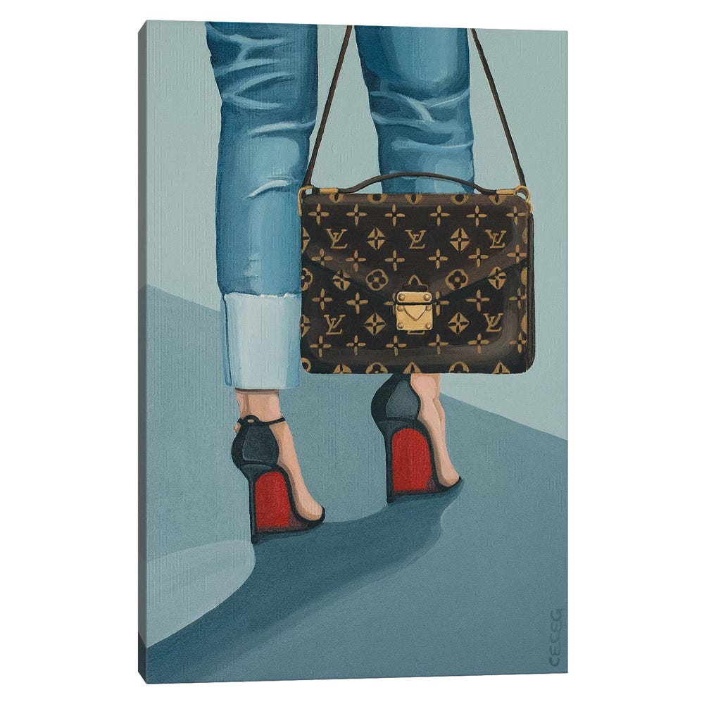 Louis-Vuitton-Bag-And-Louboutin-Heels-Black-Framed-Canvas-Stretched-Wrapped-Canvas-Print-Wall-Art-Decor-1 Stretched Wrapped Canvas Print