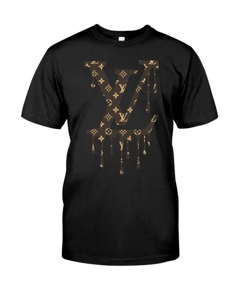 Louis-Vuitton-Droppped-Paint-Brown-Logo-Black-Luxury-Brand-Unisex-T-Shirt-Kid-T-Shirt-LTS033 Louis Vuitton Droppped Paint Brown Logo Black Luxury Brand Unisex T-Shirt Kid T-Shirt LTS033