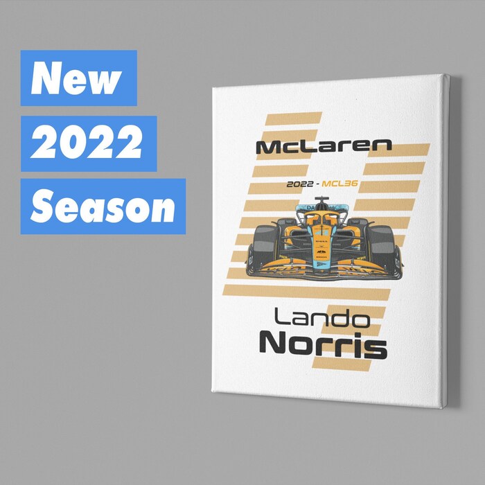 McLaren-Formula-1-2022-Lando-Norris-4-Racing-Car-MCL36-Canvas-Art-Print-Gift-for-F1-Fan-Formula-One-White McLaren Formula 1 2022 Lando Norris #4 Racing Car MCL36 Canvas Art Print Gift for F1 Fan Formula One - White