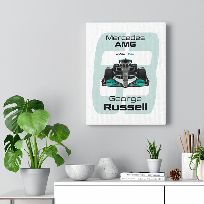 Mercedes-AMG-Formula-1-2022-George-Russell-63-Racing-Car-RB18-Canvas-Art-Print-Gift-for-F1-Fan-Formula-One-White-2