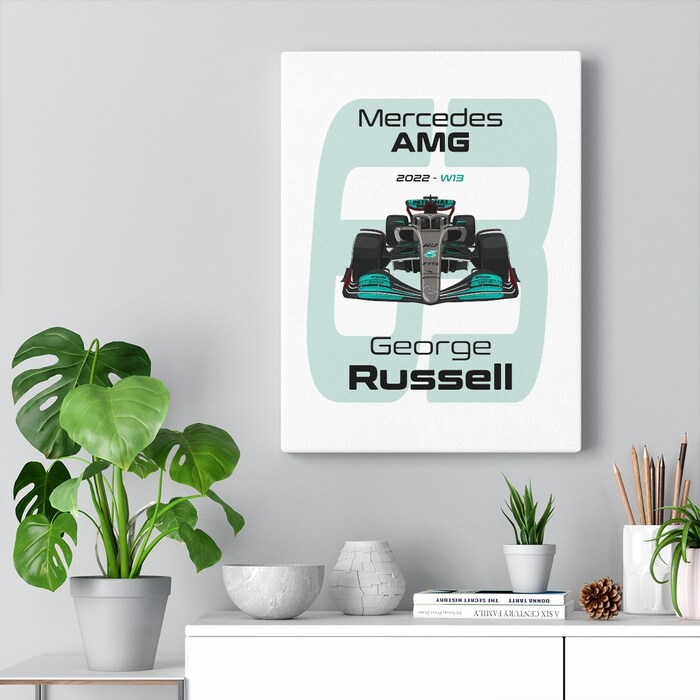 Mercedes-AMG-Formula-1-2022-George-Russell-63-Racing-Car-RB18-Canvas-Art-Print-Gift-for-F1-Fan-Formula-One-White-3
