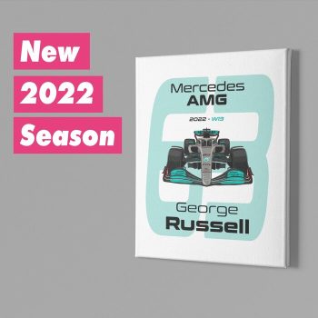 Mercedes AMG Formula 1 2022 George Russell #63 Racing Car RB18 Canvas Art Print Gift for F1 Fan Formula One - White