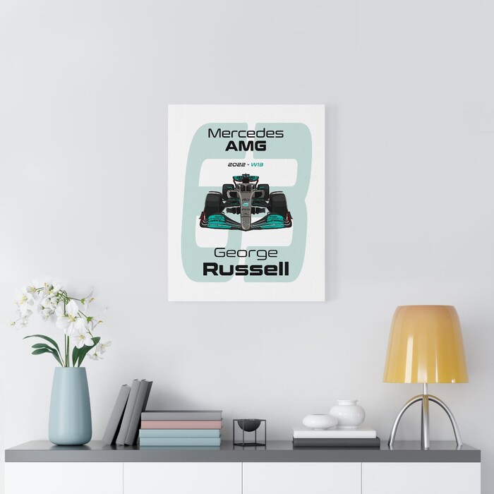 Mercedes-AMG-Formula-1-2022-George-Russell-63-Racing-Car-RB18-Canvas-Art-Print-Gift-for-F1-Fan-Formula-One-White-4
