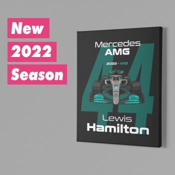 Mercedes AMG Formula 1 2022 Lewis Hamilton #44 Racing Car RB18 Canvas Art Print Gift for F1 Fan Formula One - White