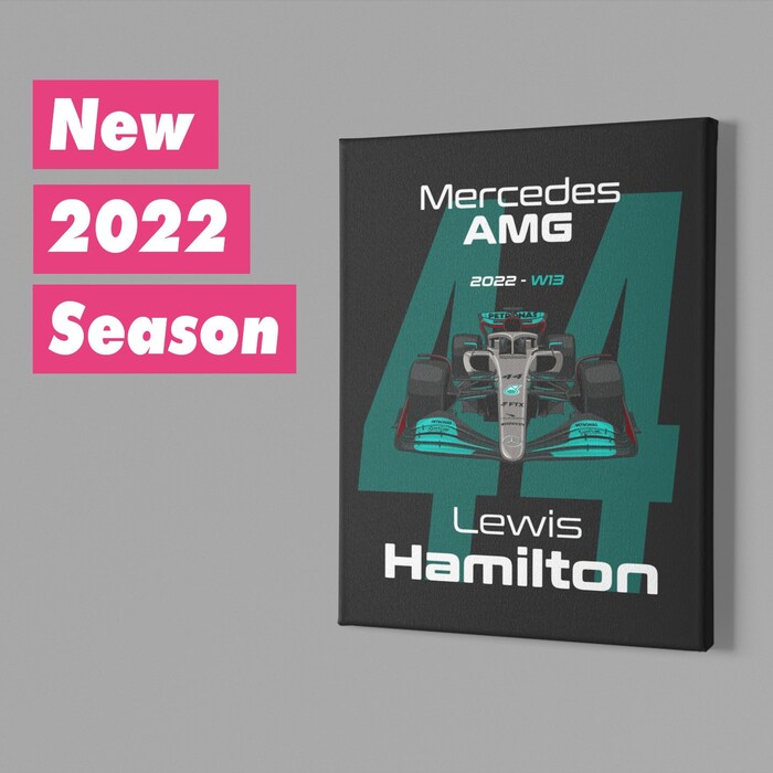 Mercedes-AMG-Formula-1-2022-Lewis-Hamilton-44-Racing-Car-RB18-Canvas-Art-Print-Gift-for-F1-Fan-Formula-One-White Mercedes AMG Formula 1 2022 Lewis Hamilton #44 Racing Car RB18 Canvas Art Print Gift for F1 Fan Formula One - White