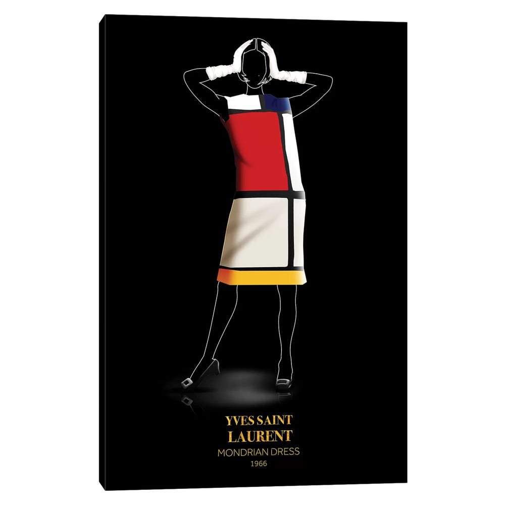 Mondrian-Dress-Yves-Saint-Laurent-1966-Black-Framed-Canvas-Stretched-Wrapped-Canvas-Print-Wall-Art-Decor-1 Yves Saint Laurent
