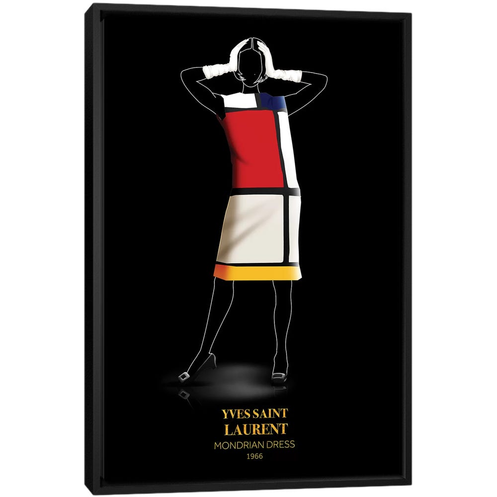 Mondrian-Dress-Yves-Saint-Laurent-1966-Black-Framed-Canvas-Stretched-Wrapped-Canvas-Print-Wall-Art-Decor Mondrian Dress