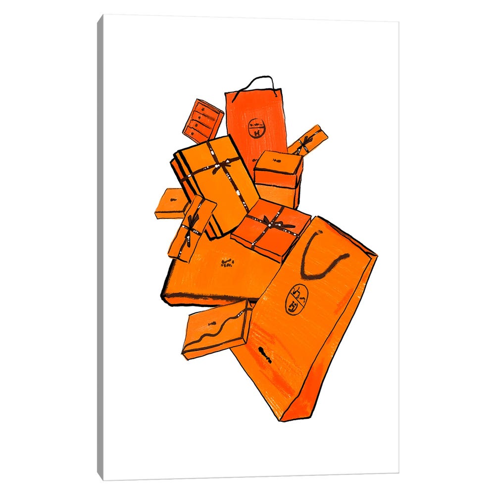 Orange-Hermes-Bags-Black-Framed-Canvas-Stretched-Wrapped-Canvas-Print-Wall-Art-Decor-1 Stretched Wrapped Canvas Print