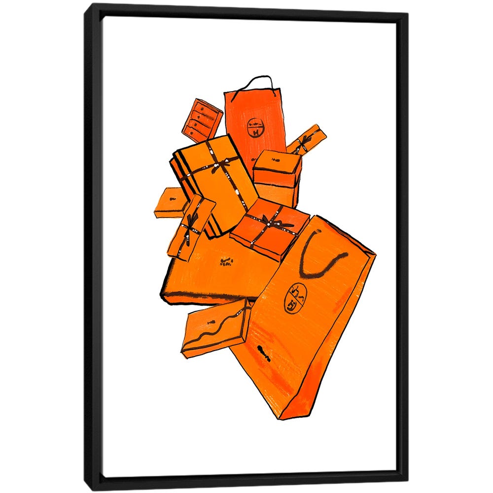 Orange-Hermes-Bags-Black-Framed-Canvas-Stretched-Wrapped-Canvas-Print-Wall-Art-Decor Orange Hermes Bags - Black Framed Canvas