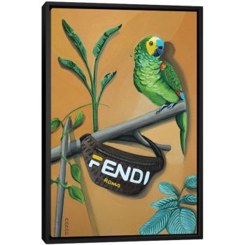 Parrot With Fendi Bag - Black Framed Canvas