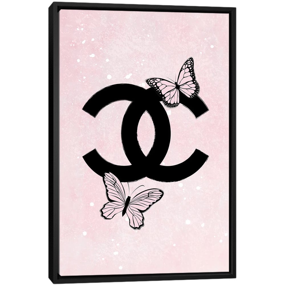 Pink-Chanel-Logo-Black-Framed-Canvas-Stretched-Wrapped-Canvas-Print-Wall-Art-Decor Pink Chanel Logo - Black Framed Canvas