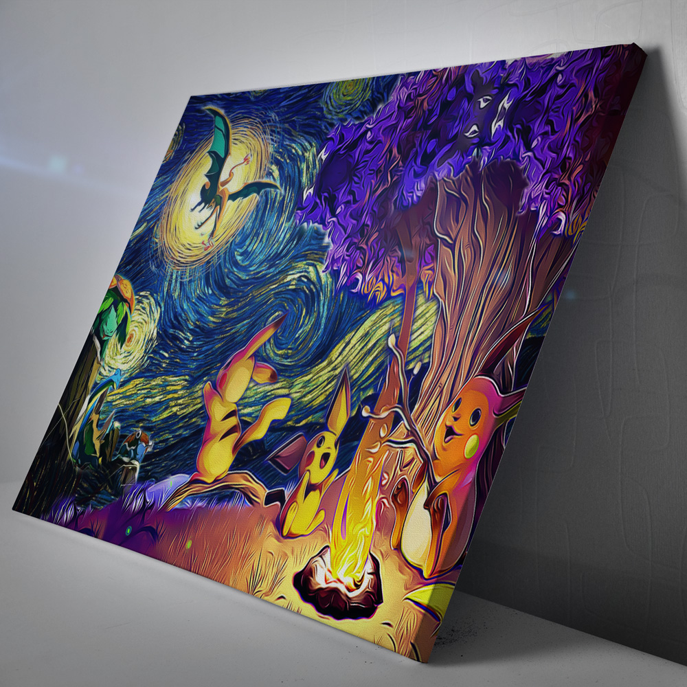 Pokemon-Starry-Night-Campfire-Canvas-Poster-Print-Wall-Art-Decor-1