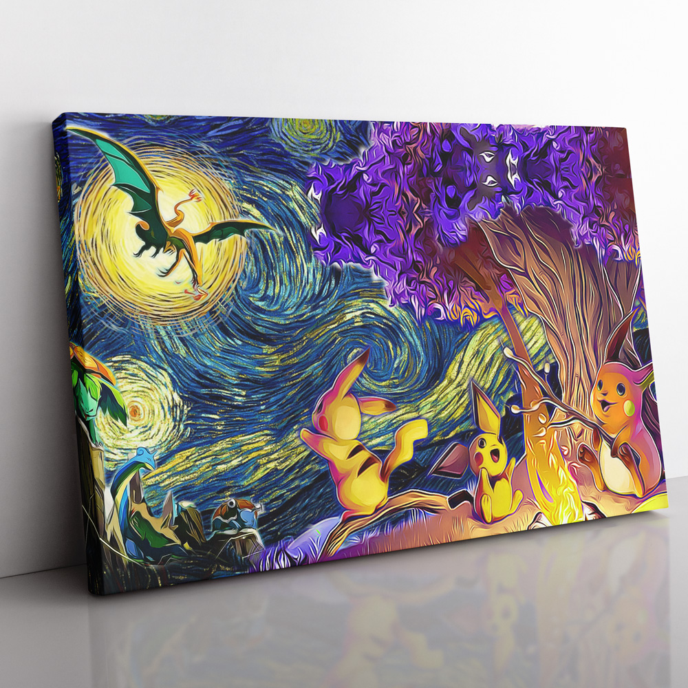 Pokemon-Starry-Night-Campfire-Canvas-Poster-Print-Wall-Art-Decor Pokemon Starry Night Campfire Canvas Poster Print Wall Art Decor
