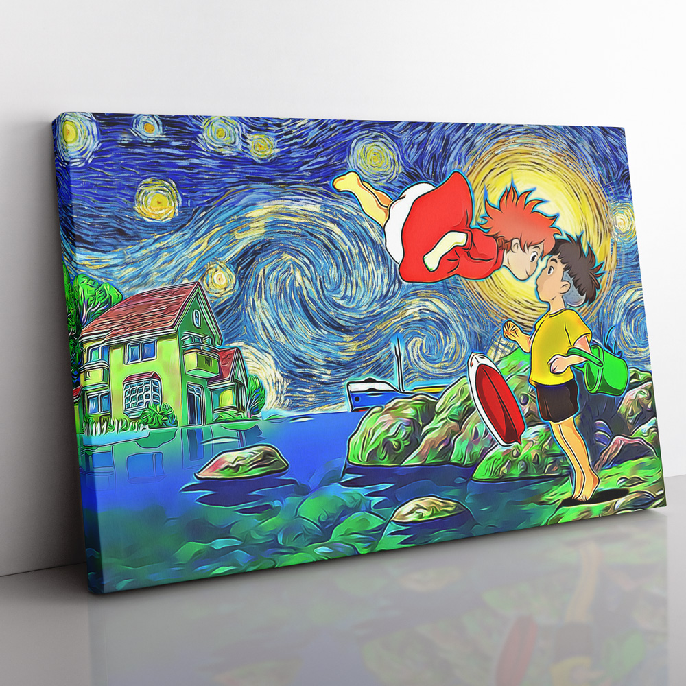 Ponyo-Starry-Night-Studio-Ghibli-Canvas-Poster-Print-Wall-Art-Decor Ponyo Starry Night Studio Ghibli Canvas Poster Print Wall Art Decor