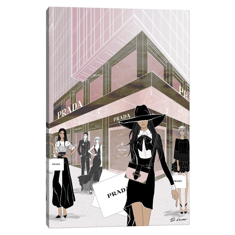 Prada-Store-Front-Black-Framed-Canvas-Stretched-Wrapped-Canvas-Print-Wall-Art-Decor-1 Stretched Wrapped Canvas Print