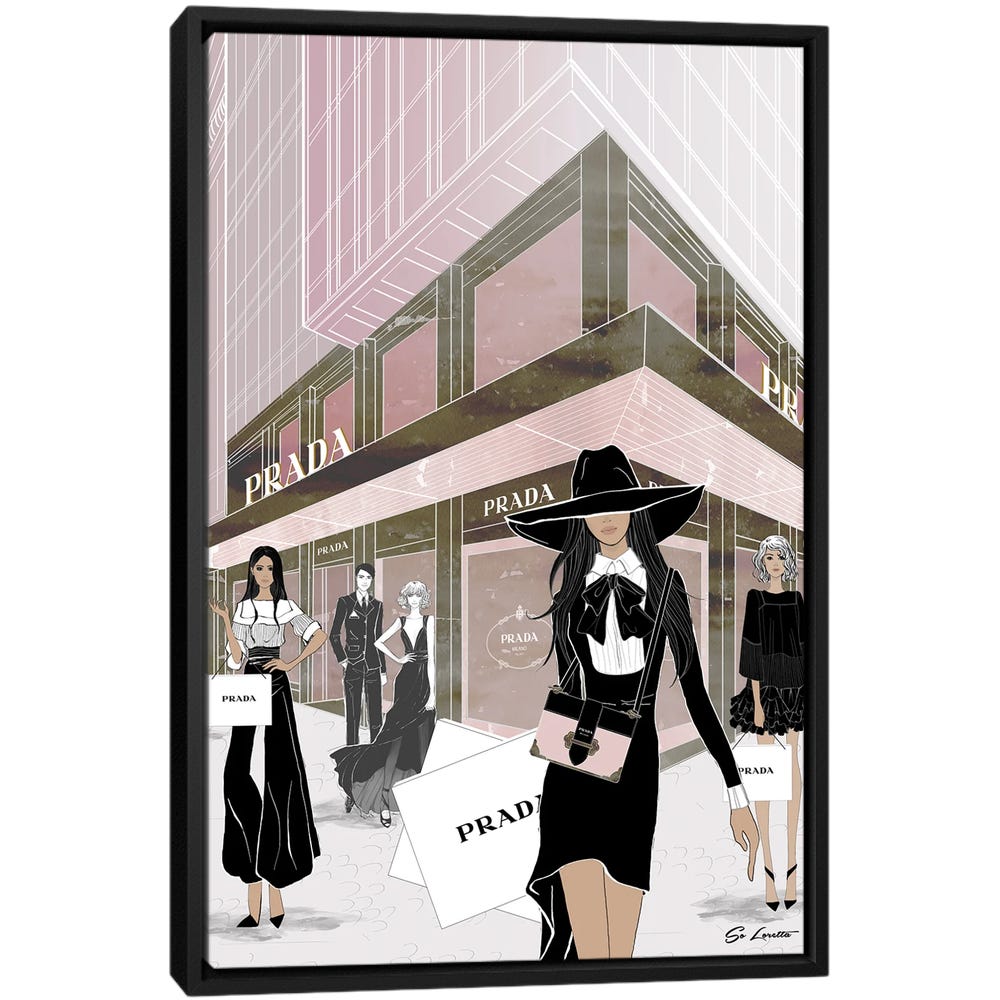 Prada-Store-Front-Black-Framed-Canvas-Stretched-Wrapped-Canvas-Print-Wall-Art-Decor Prada Store Front - Black Framed Canvas