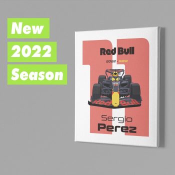 Red Bull Racing Formula 1 2022 Sergio Perez #11 Racing Car RB18 Canvas Art Print Gift for F1 Fan Formula One - White