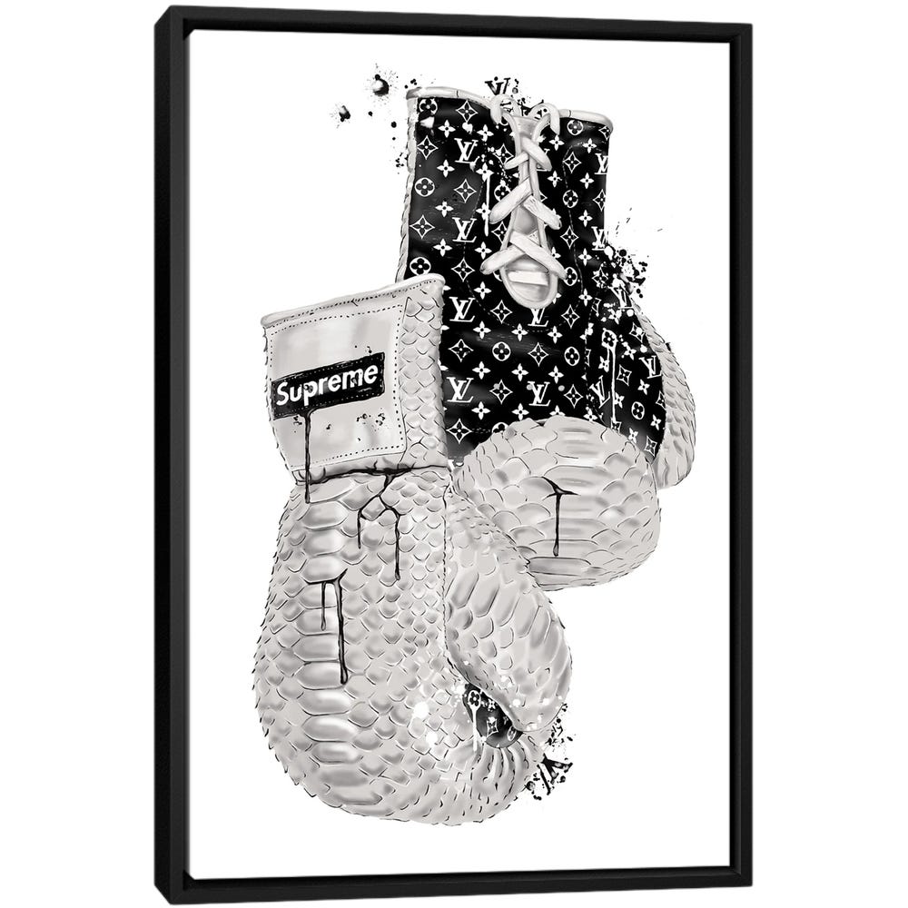 Supreme-Black-Boxing-Gloves-Black-Framed-Canvas-Stretched-Wrapped-Canvas-Print-Wall-Art-Decor Supreme Black Boxing Gloves - Black Framed Canvas