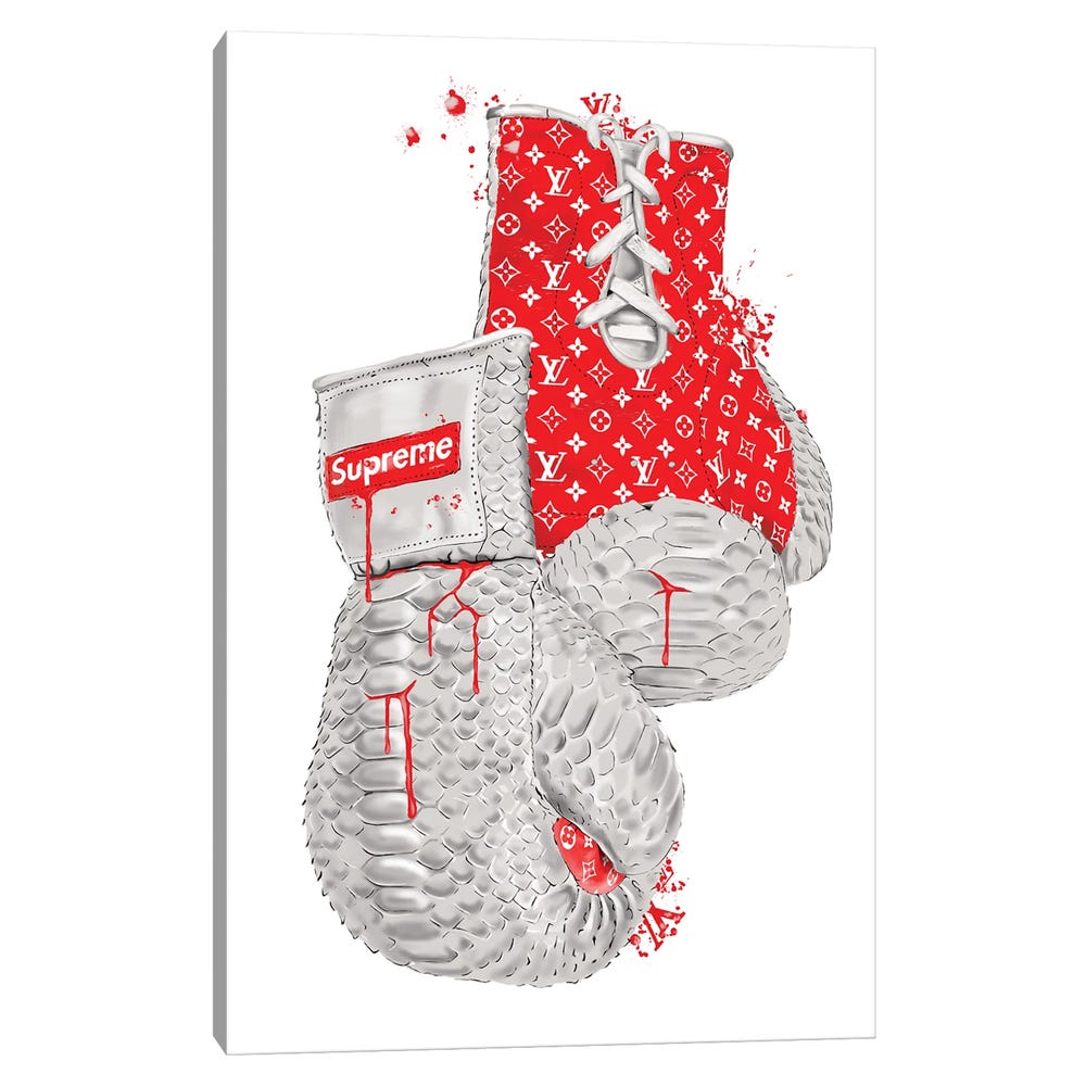 Supreme-Red-Boxing-Gloves-Black-Framed-Canvas-Stretched-Wrapped-Canvas-Print-Wall-Art-Decor-1 Stretched Wrapped Canvas Print