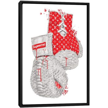 Supreme Red Boxing Gloves - Black Framed Canvas