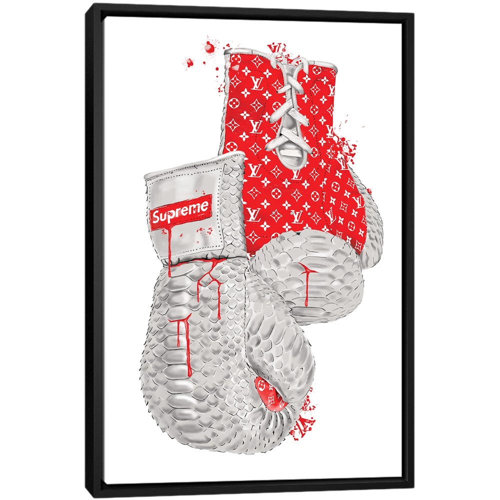 Supreme-Red-Boxing-Gloves-Black-Framed-Canvas-Stretched-Wrapped-Canvas-Print-Wall-Art-Decor Supreme Red Boxing Gloves - Black Framed Canvas
