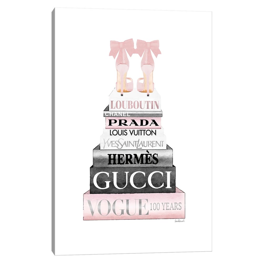 Tall-Pink-And-Silver-With-Bow-Shoes-Black-Framed-Canvas-Stretched-Wrapped-Canvas-Print-Wall-Art-Decor-1 - Black Framed Canvas