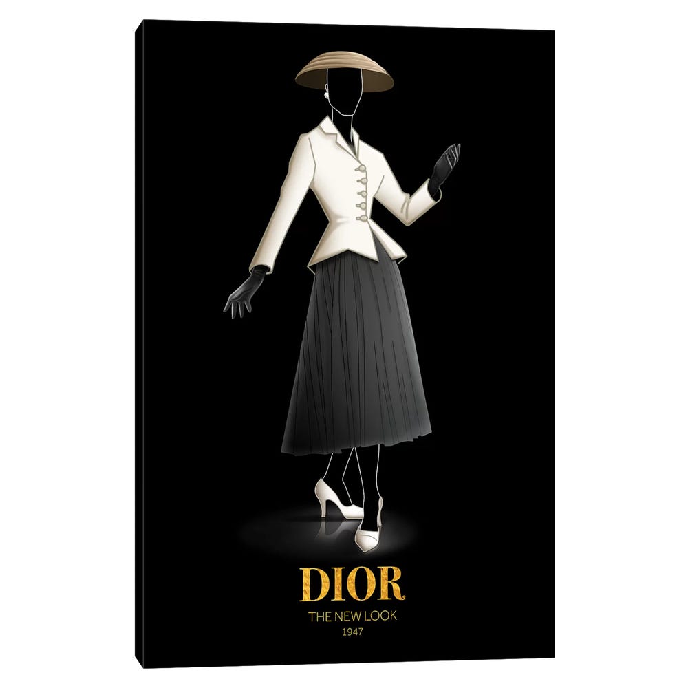 The-New-Look-Christian-Dior-1947-Black-Framed-Canvas-Stretched-Wrapped-Canvas-Print-Wall-Art-Decor-1 Christian Dior