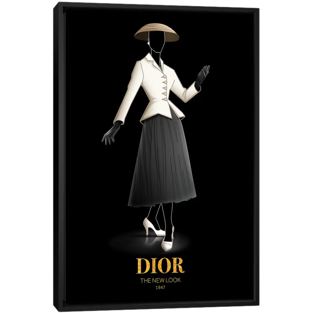 The-New-Look-Christian-Dior-1947-Black-Framed-Canvas-Stretched-Wrapped-Canvas-Print-Wall-Art-Decor The New Look