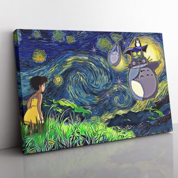 Totoro Starry Night Studio Ghibli Canvas Poster Print Wall Art Decor