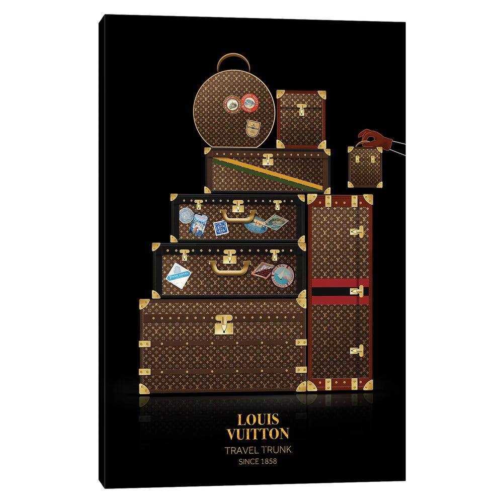 Travel-Trunk-Louis-Vuitton-Since-1858-Black-Framed-Canvas-Stretched-Wrapped-Canvas-Print-Wall-Art-Decor-1 Louis Vuitton
