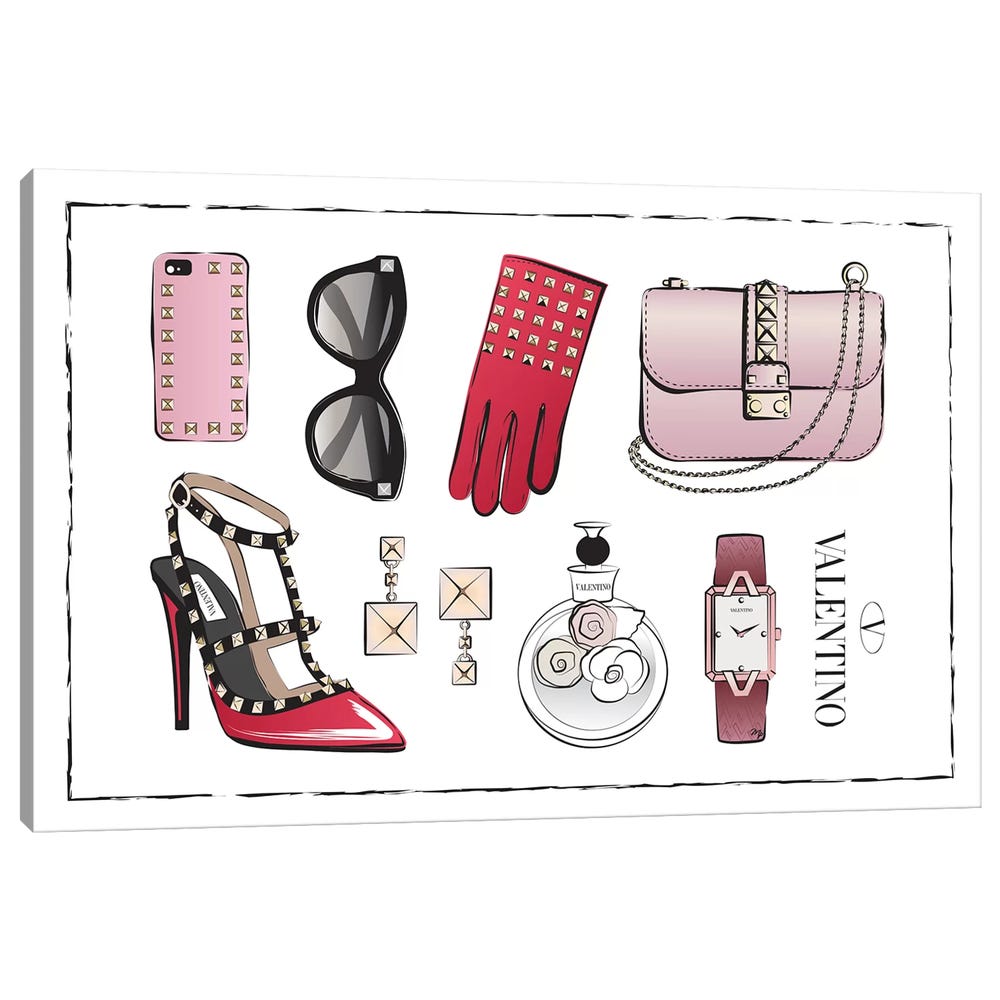 Valentino-Accessories-Black-Framed-Canvas-Stretched-Wrapped-Canvas-Print-Wall-Art-Decor-1 Stretched Wrapped Canvas Print