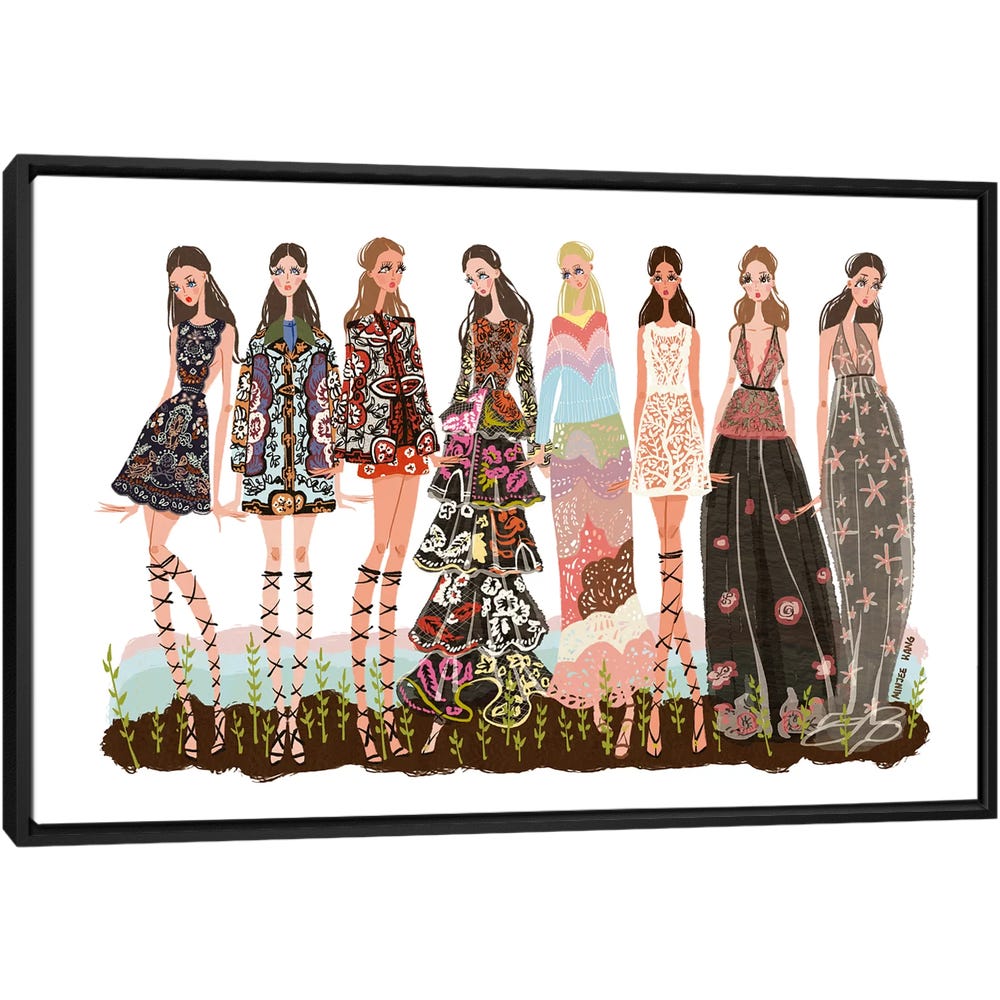 Valentino-Garden-Black-Framed-Canvas-Stretched-Wrapped-Canvas-Print-Wall-Art-Decor Valentino Garden - Black Framed Canvas