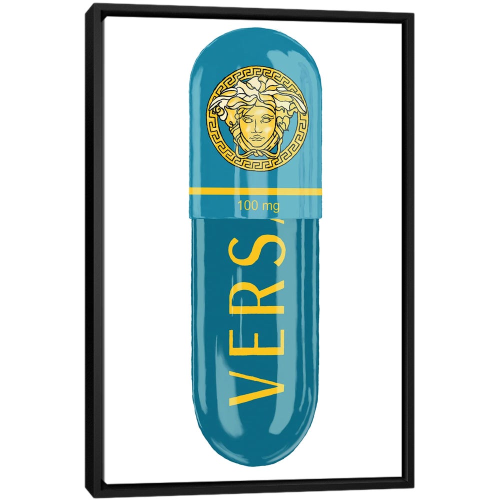 Versace-Eros-Blue-100MG-Black-Framed-Canvas-Stretched-Wrapped-Canvas-Print-Wall-Art-Decor Versace Eros Blue 100MG - Black Framed Canvas