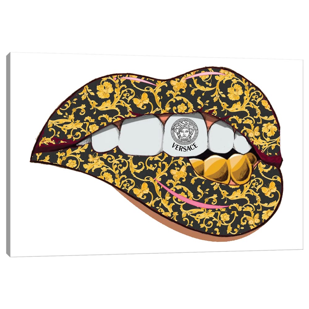 Versace-Logo-Lips-Pattern-Black-Framed-Canvas-Stretched-Wrapped-Canvas-Print-Wall-Art-Decor-1 Stretched Wrapped Canvas Print
