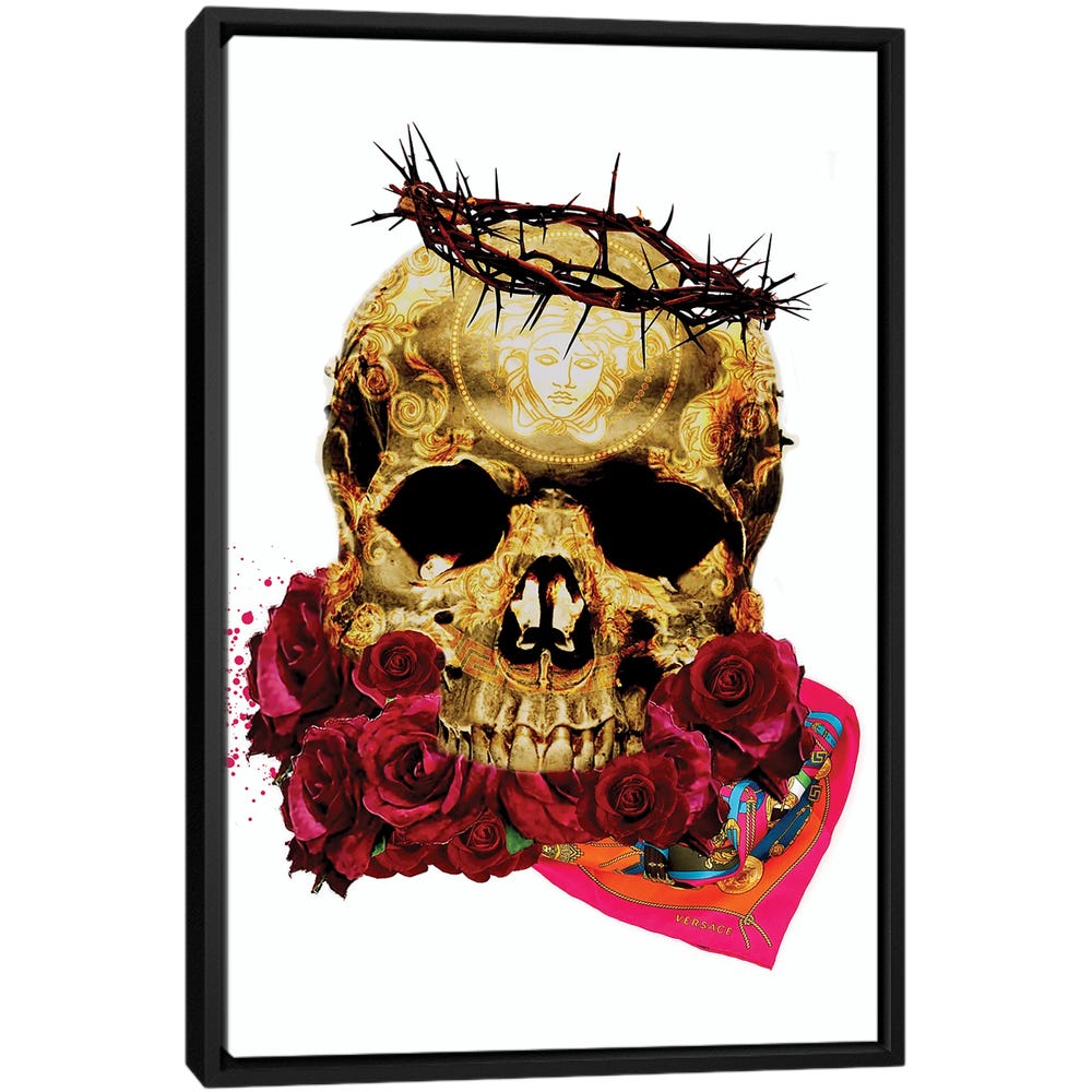 Versace-Skull-Black-Framed-Canvas-Stretched-Wrapped-Canvas-Print-Wall-Art-Decor Versace Skull - Black Framed Canvas