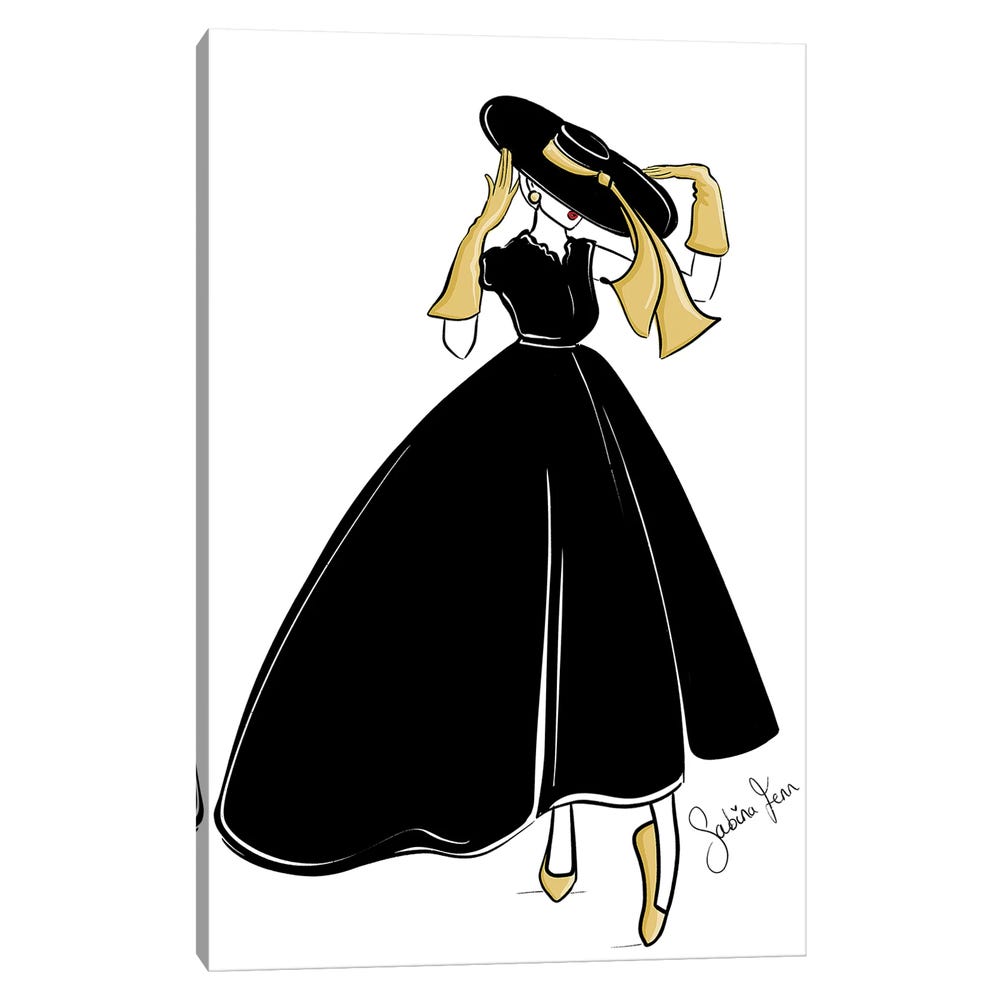 Vintage-Dior-Inspired-Black-Framed-Canvas-Stretched-Wrapped-Canvas-Print-Wall-Art-Decor-1 Stretched Wrapped Canvas Print