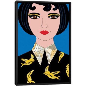 Woman In Prada Yellow Bird Dress - Black Framed Canvas