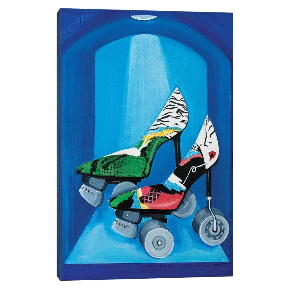 YSL-Roller-Skates-Black-Framed-Canvas-Stretched-Wrapped-Canvas-Print-Wall-Art-Decor-1 Stretched Wrapped Canvas Print