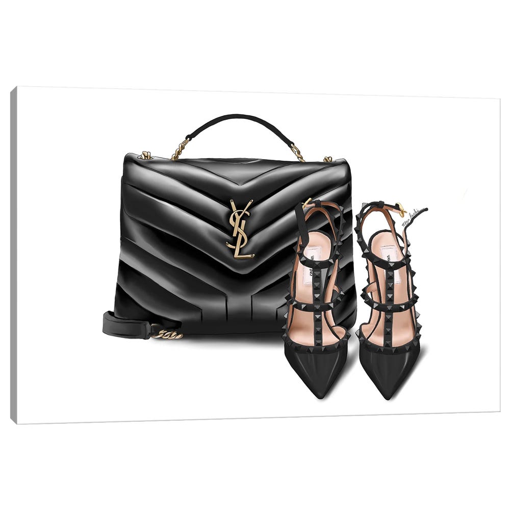 Ysl-Valentino-Black-Framed-Canvas-Stretched-Wrapped-Canvas-Print-Wall-Art-Decor-1 Stretched Wrapped Canvas Print