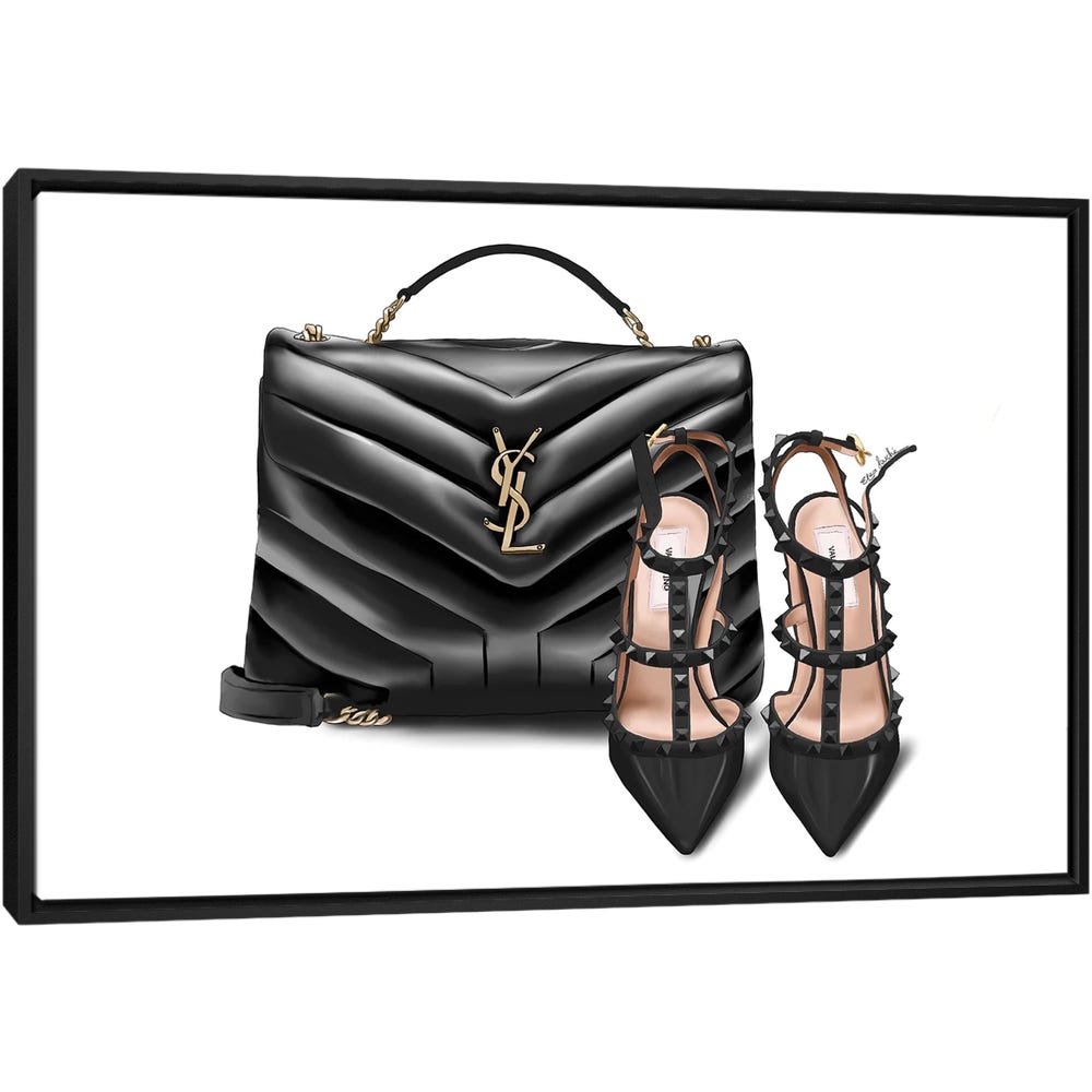 Ysl-Valentino-Black-Framed-Canvas-Stretched-Wrapped-Canvas-Print-Wall-Art-Decor Ysl & Valentino - Black Framed Canvas