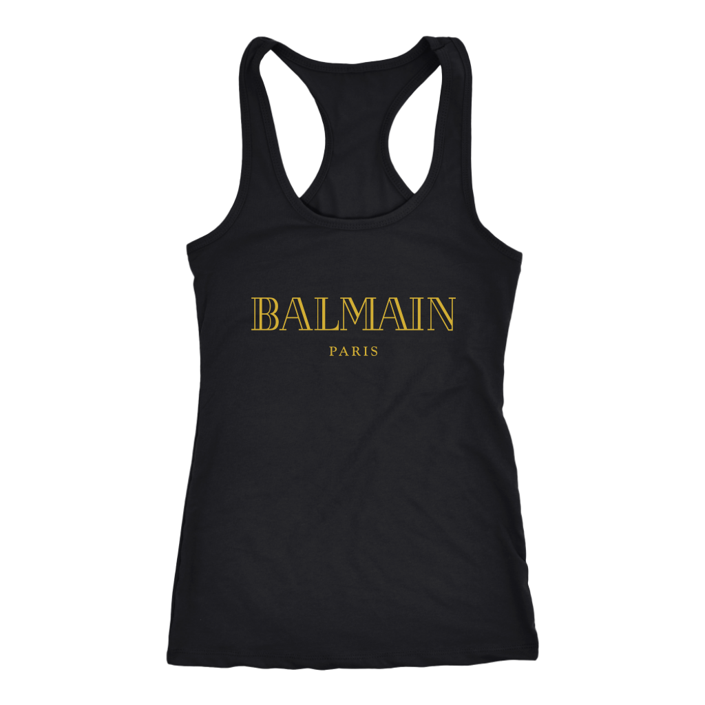 Balmain-Gold-Logo-Women-Racerback-Tank-Top Balmain Gold Logo Women Racerback Tank Top