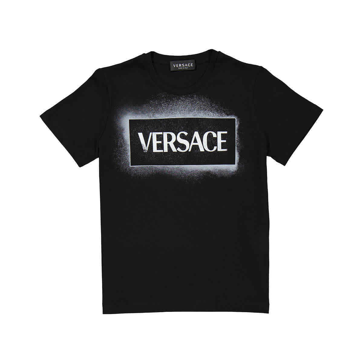 Black-Spray-Effect-Versace-Logo-Cotton-Tee-Unisex-T-Shirt-FTS146 Black Spray-Effect Versace Logo Cotton Tee Unisex T-Shirt FTS146