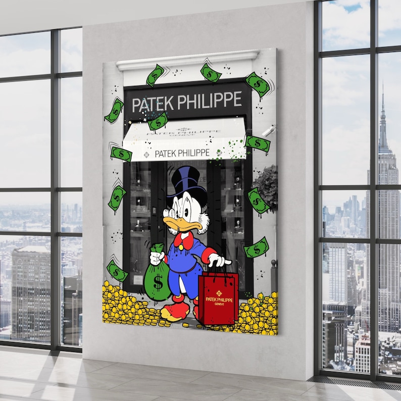 Canvas-Art-Scrooge-Mcduck-Patek-Philippe-Rolex-Watch-Art-Alec-Monopoly-Luxury-Art-Banksy-Pop-Art-1