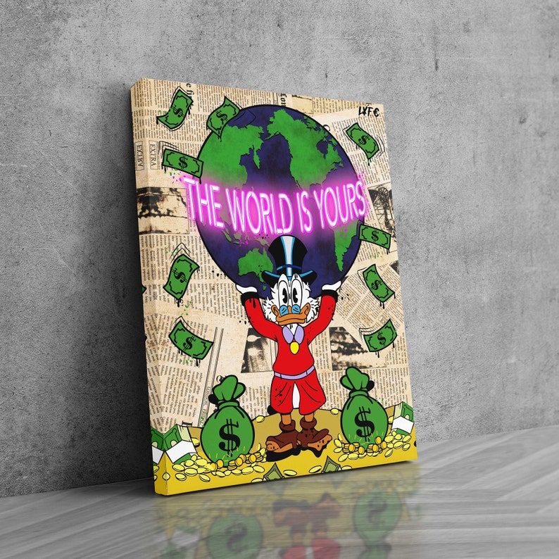 Canvas-Art-Scrooge-Mcduck-X-Scarface-Neon-Montana-Neon-Art-Alec-Monopoly-Inspired-Street-Motivation-Al-Pacino-The-World-Is-Yours-1