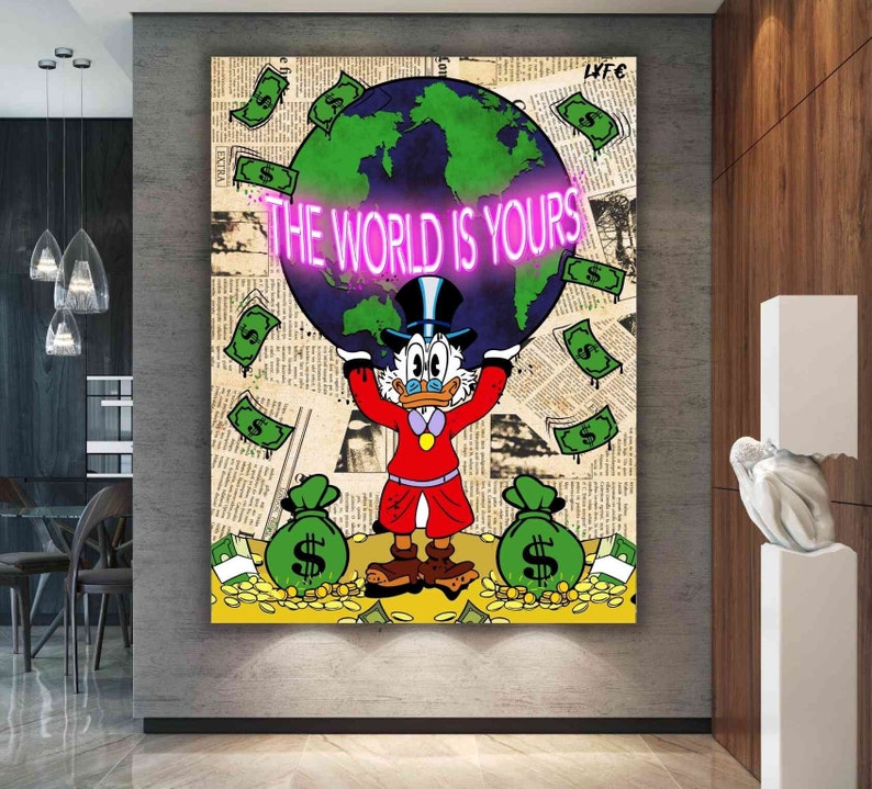 Canvas-Art-Scrooge-Mcduck-X-Scarface-Neon-Montana-Neon-Art-Alec-Monopoly-Inspired-Street-Motivation-Al-Pacino-The-World-Is-Yours-2