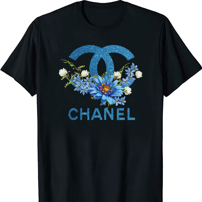 Chanel-Glitter-Flower-Logo-Unisex-T-Shirt-TTB2622 Chanel Glitter Flower Logo Unisex T-Shirt TTB2622